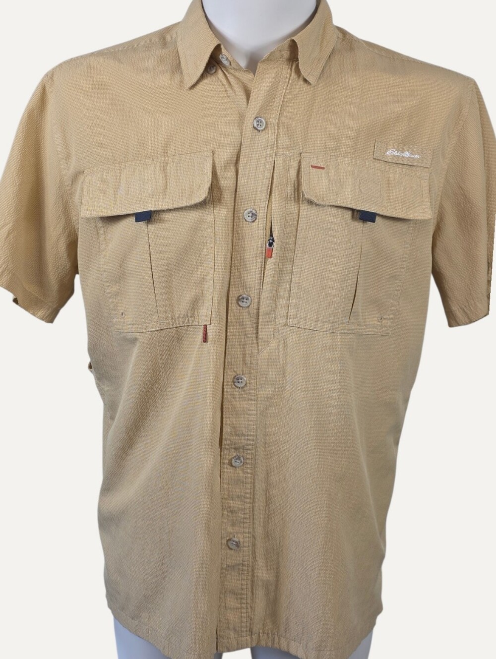 Eddie Bauer Men's L Classic Fit Vented Fishing Performance Shirt Tan